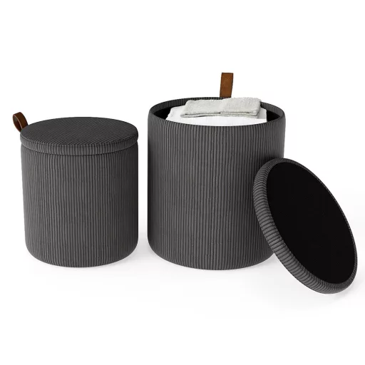 Set 2 pufuri cu spațiu de depozitare, gri