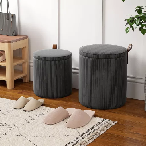 Set 2 pufuri cu spațiu de depozitare, gri