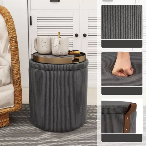 Set 2 pufuri cu spațiu de depozitare, gri