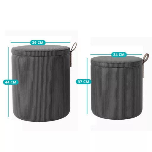 Set 2 pufuri cu spațiu de depozitare, gri