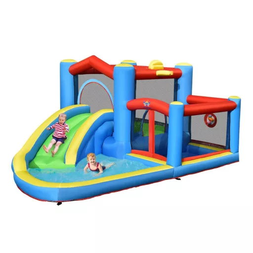 Parc Acvatic Inflatable cu Tobogan, Trambulină și Piscină