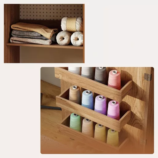 Masă de cusut pliabilă cu stație de încărcare în culoare naturală