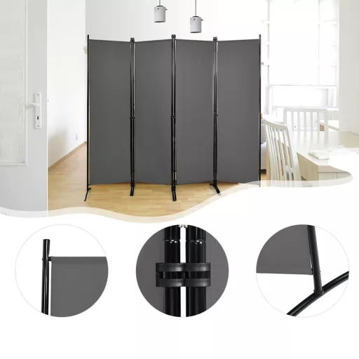 Paravan cu 4 panouri 173cm gri