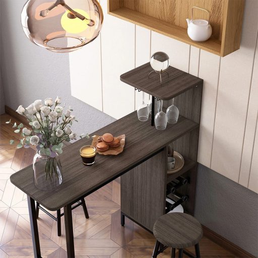 Set de masă de bar cu 3 piese și suport pentru 6 sticle de vin