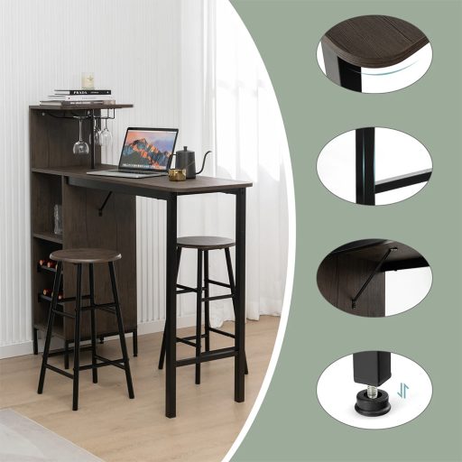 Set de masă de bar cu 3 piese și suport pentru 6 sticle de vin