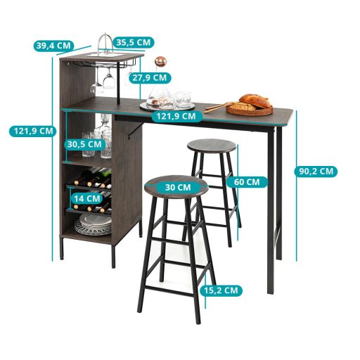 Set de masă de bar cu 3 piese și suport pentru 6 sticle de vin