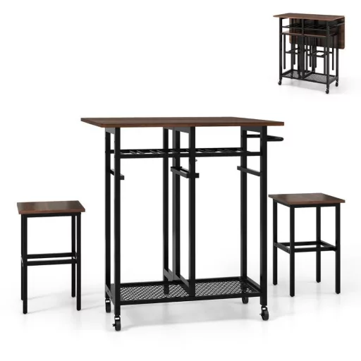 Set de masă pentru dining cu suport pentru vin, 3 piese