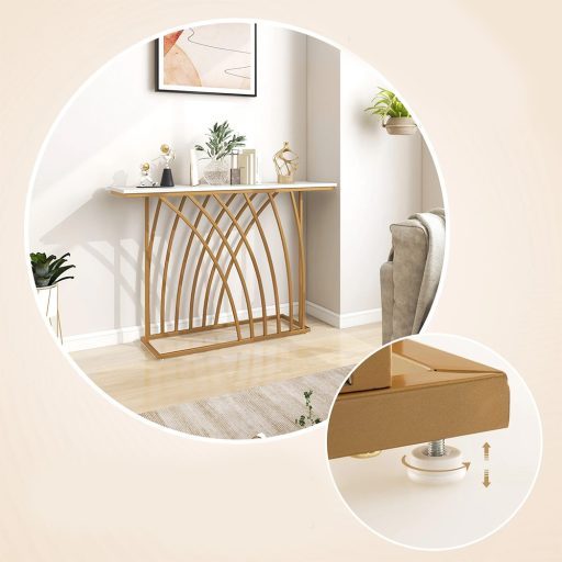 Masă decorativă aurie cu blat din marmură artificială albă