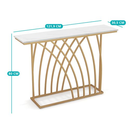 Masă decorativă aurie cu blat din marmură artificială albă