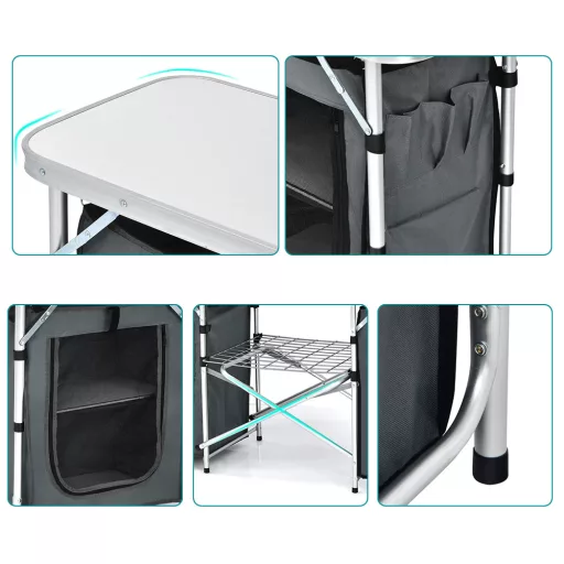 Bucătărie de camping pliabilă cu sistem de depozitare