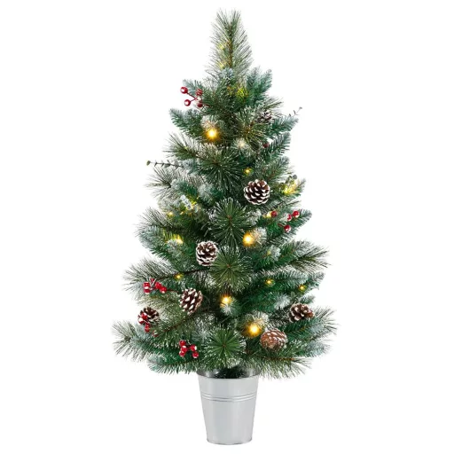 Brad artificial de Crăciun decorat cu 20 de lumini LED calde, 90cm