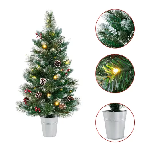 Brad artificial de Crăciun decorat cu 20 de lumini LED calde, 90cm