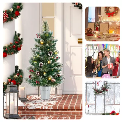 Brad artificial de Crăciun decorat cu 20 de lumini LED calde, 90cm