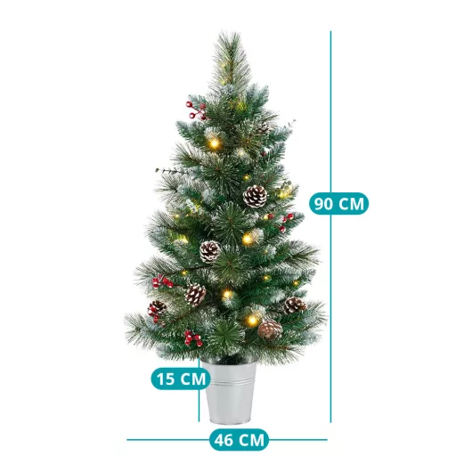 Brad artificial de Crăciun decorat cu 20 de lumini LED calde, 90cm