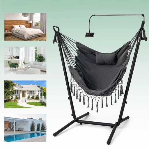 Scaun Suspendat cu Înălțime Reglabilă și Suport pentru Telefon