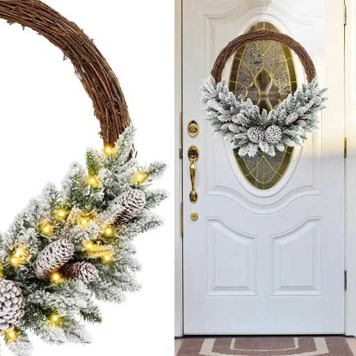 Coronă de Iarnă Zăpezită cu Lumini LED Călduroase