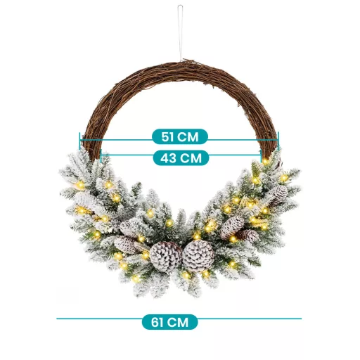 Coronă de Iarnă Zăpezită cu Lumini LED Călduroase