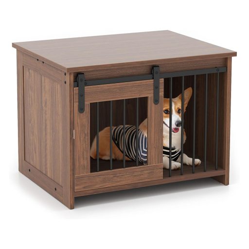 Cușcă interioară rustică pentru câini, maro