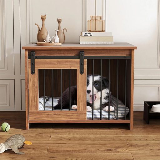 Cușcă interioară rustică pentru câini, maro