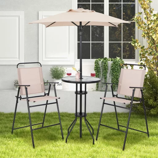Set de bar exterior cu umbrelă, 4 piese