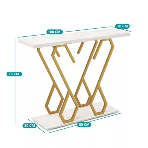 Masă decorativă cu picioare reglabile și blat cu efect marmură 100 x 30 x 79 cm