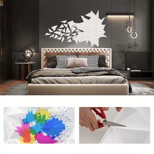 Set de 40 panouri 3D pentru perete cu modele în formă de diamant