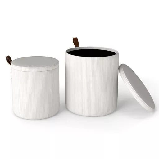 Set 2 pufuri cu spațiu de depozitare, crem