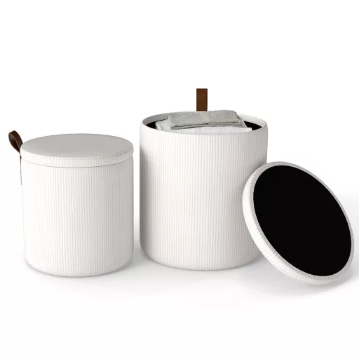 Set 2 pufuri cu spațiu de depozitare, crem
