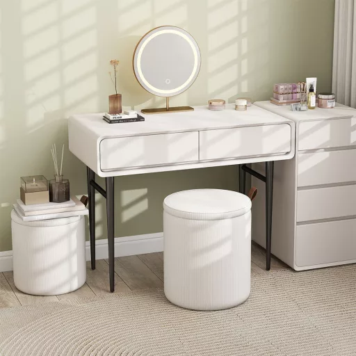 Set 2 pufuri cu spațiu de depozitare, crem
