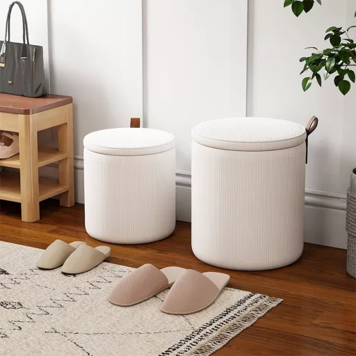 Set 2 pufuri cu spațiu de depozitare, crem