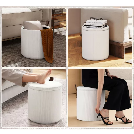Set 2 pufuri cu spațiu de depozitare, crem