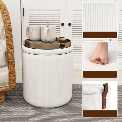 Set 2 pufuri cu spațiu de depozitare, crem