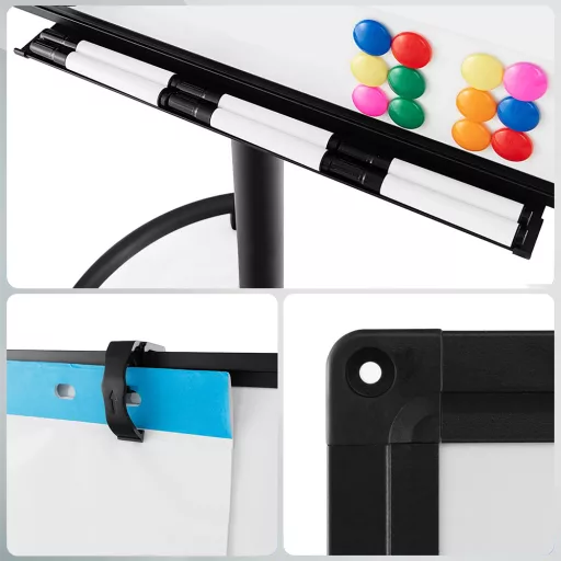 Tablă magnetică mobilă ajustabilă cu accesorii