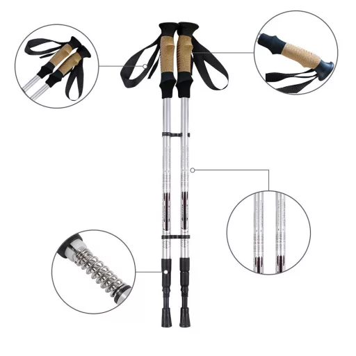 Baston de trekking ultra-ușor ajustabil 65-135 cm, Argintiu