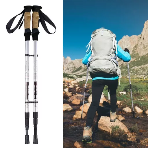 Baston de trekking ultra-ușor ajustabil 65-135 cm, Argintiu
