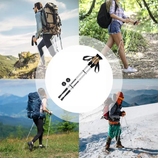 Baston de trekking ultra-ușor ajustabil 65-135 cm, Argintiu