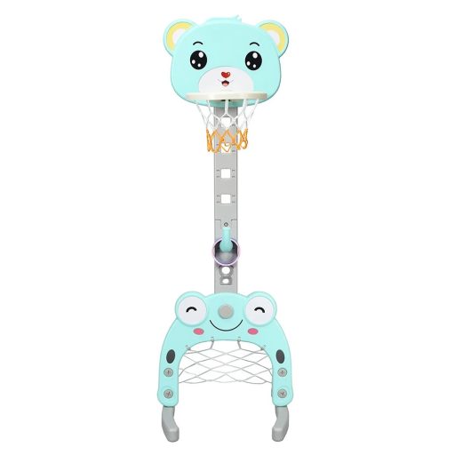 Coș de baschet 3 în 1 cu înălțime ajustabilă și joc de aruncare a inelelor, Albastru