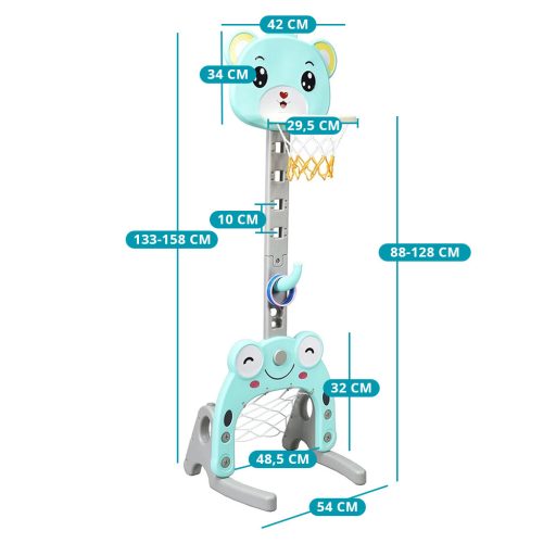 Coș de baschet 3 în 1 cu înălțime ajustabilă și joc de aruncare a inelelor, Albastru