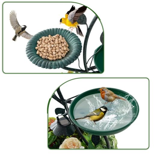 Adăpătoare pentru păsări și suport pentru flori cu lumină solară