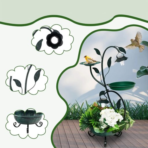 Adăpătoare pentru păsări și suport pentru flori cu lumină solară