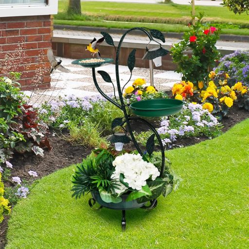 Adăpătoare pentru păsări și suport pentru flori cu lumină solară