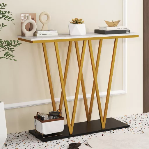 Masă decorativă cu blat de marmură 100 x 30 x 79 cm