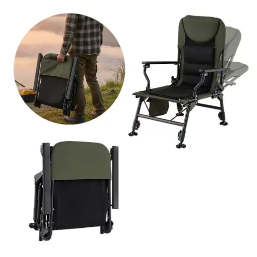 Scaun de pescuit mare cu suport pentru picioare