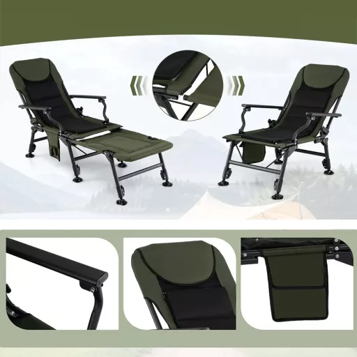 Scaun de pescuit mare cu suport pentru picioare