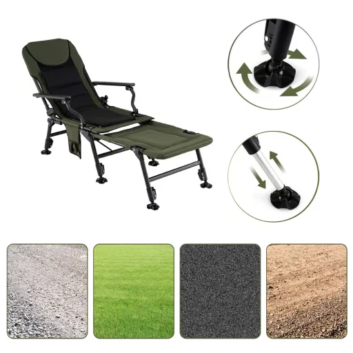 Scaun de pescuit mare cu suport pentru picioare