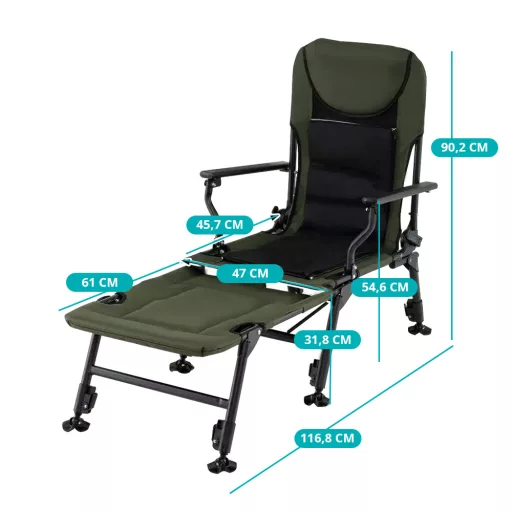 Scaun de pescuit mare cu suport pentru picioare