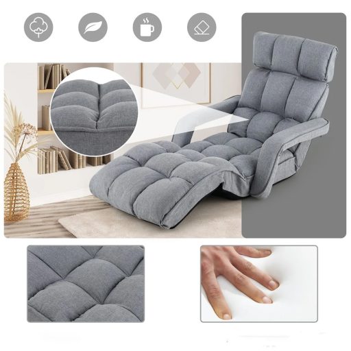 Canapea pliabilă cu 6 poziții reglabile, gri deschis