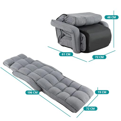 Canapea pliabilă cu 6 poziții reglabile, gri deschis