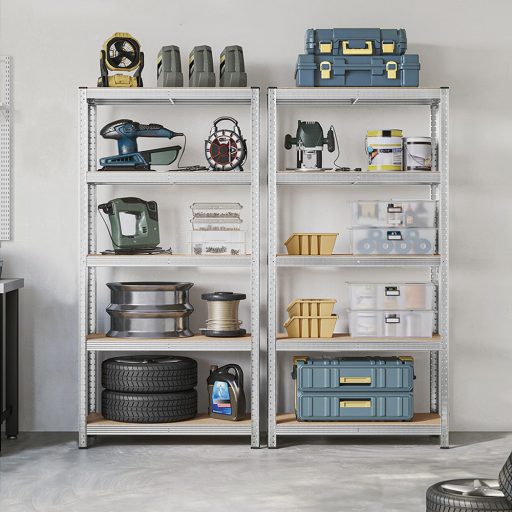 unitate de rafturi din oțel cu 5 niveluri, set de 2, argintie