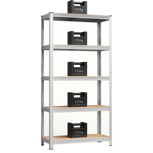 unitate de rafturi din oțel cu 5 niveluri, set de 2, argintie